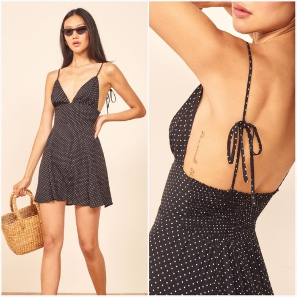 NWT Reformation Rouelle Mini Dress Black Polka Dot Size 6